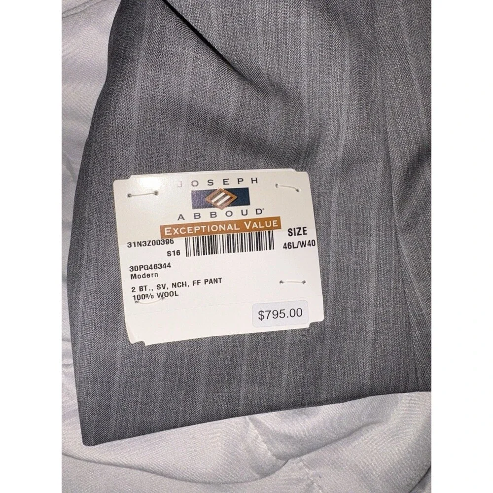 Nwt Joseph Abboud American Bespoke Modern Fit Super 120 Wool Suit Sz 46 L 40 W